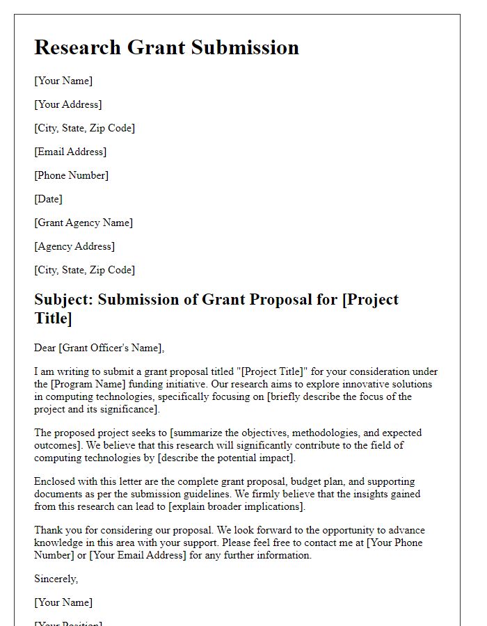 Letter template of submission for research grant in computing technologies