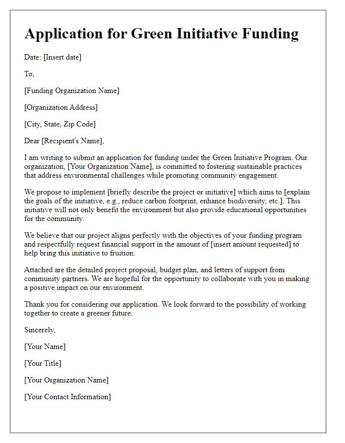 Letter template of application for green initiative funding