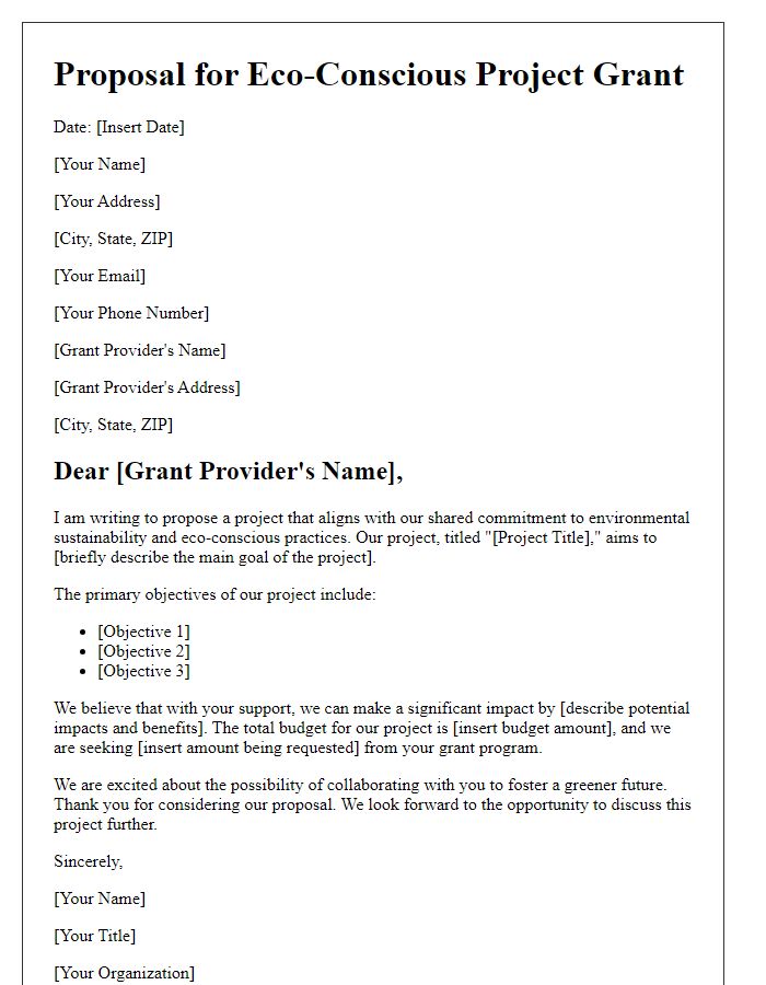 Letter template of proposal for eco-conscious project grant