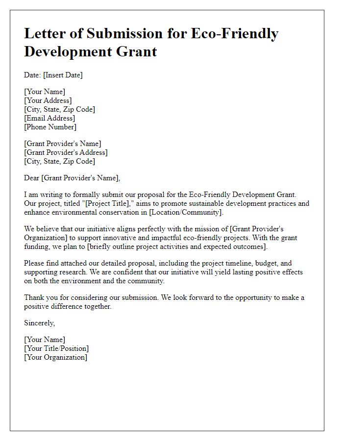 Letter template of submission for eco-friendly development grant