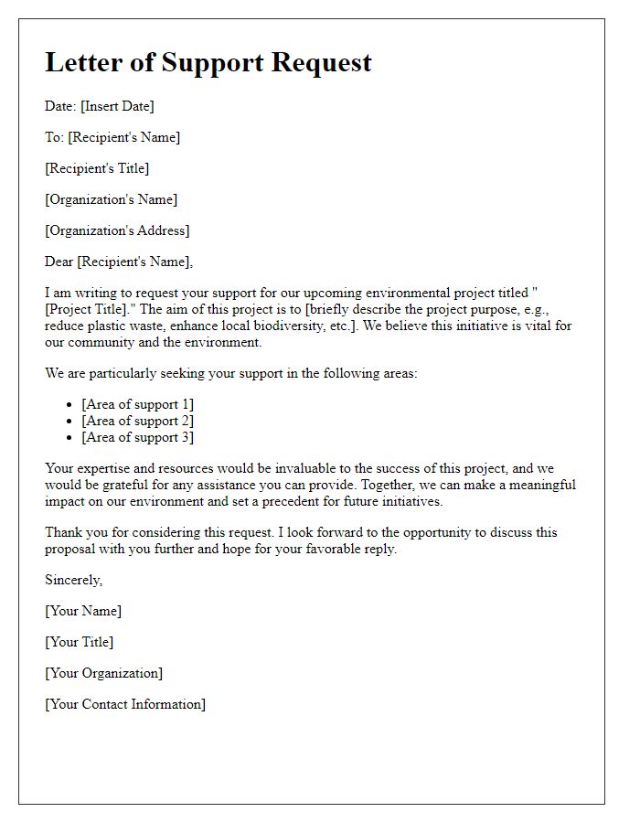 Letter template of support request for environmental project proposal