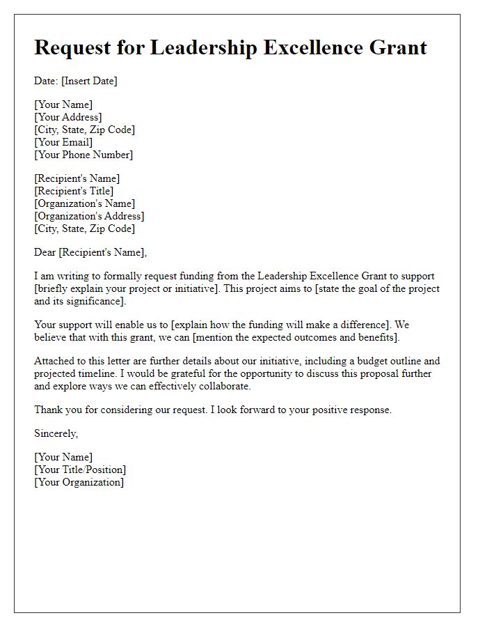 Letter template of request for leadership excellence grant