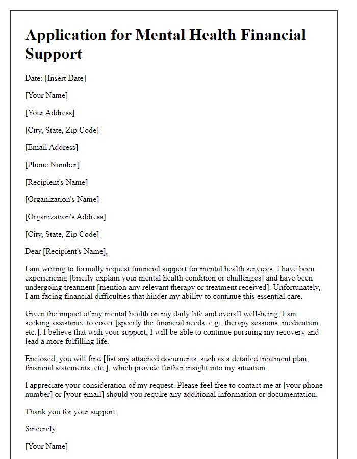 Letter template of application for mental health financial support