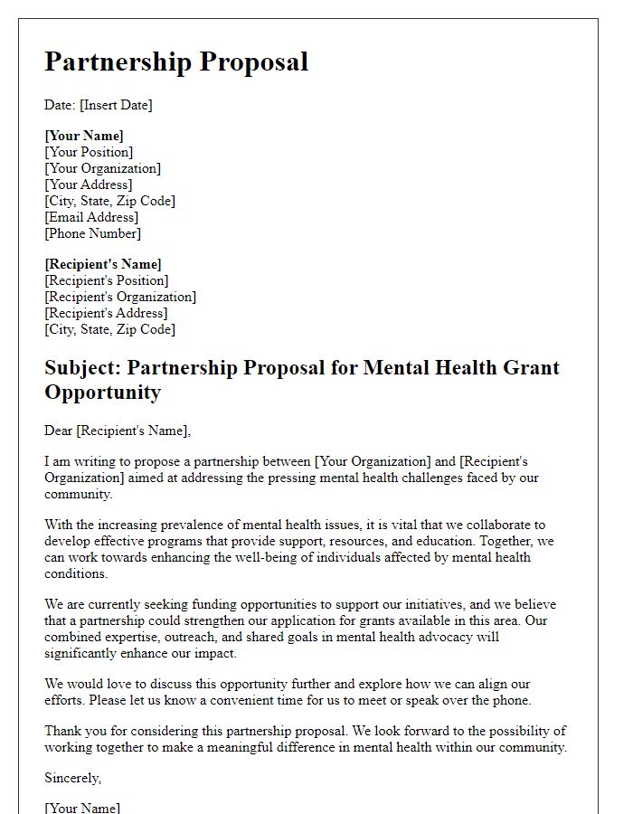 Letter template of partnership proposal for mental health grants