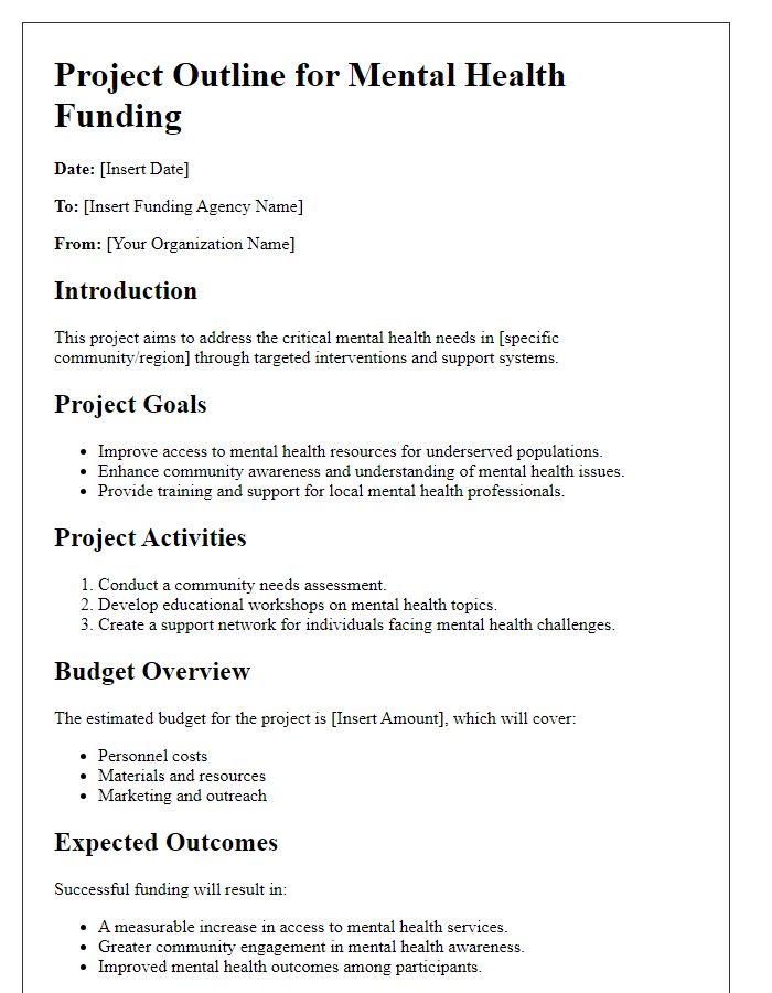 Letter template of project outline for mental health funding