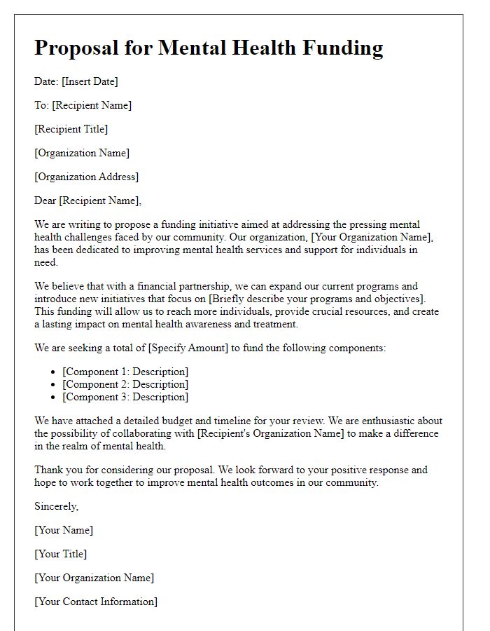 Letter template of proposal for mental health funding