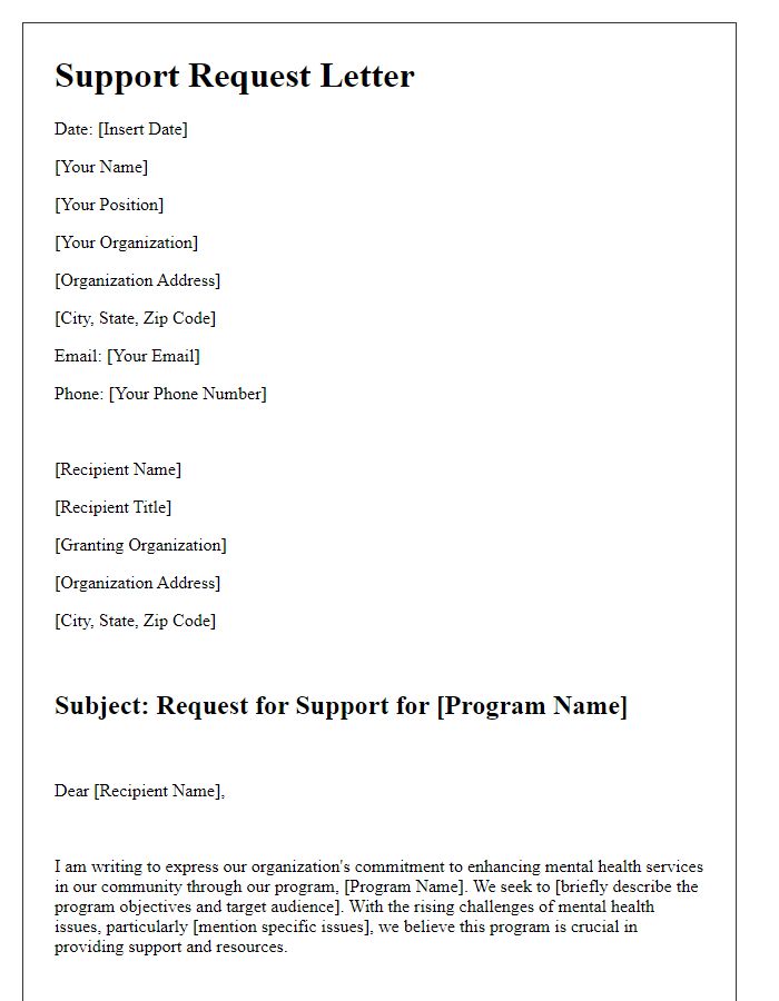 Letter template of support request for mental health program grants