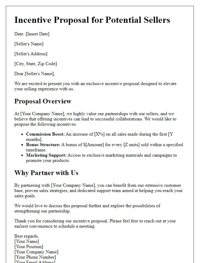 Letter template of incentive proposal for potential sellers.