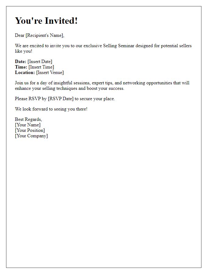 Letter template of invitation to a selling seminar for potential sellers