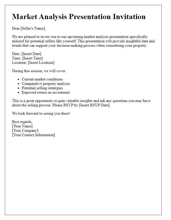 Letter template of market analysis presentation for potential sellers