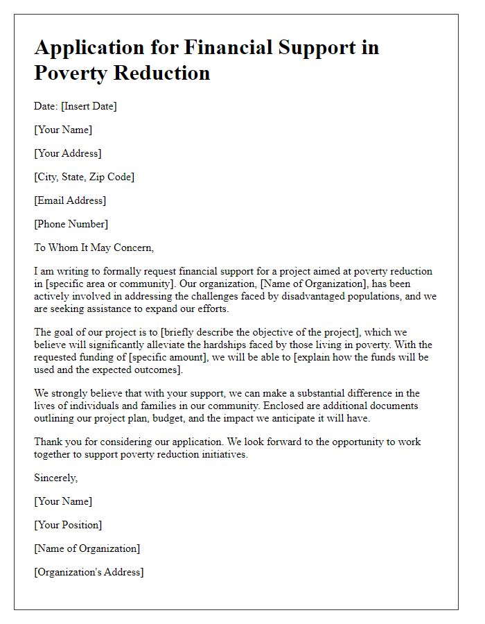 Letter template of application for financial support in poverty reduction