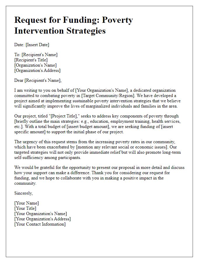 Letter template of project funding request for poverty intervention strategies