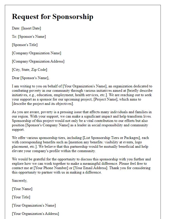 Letter template of sponsorship request for anti-poverty initiatives