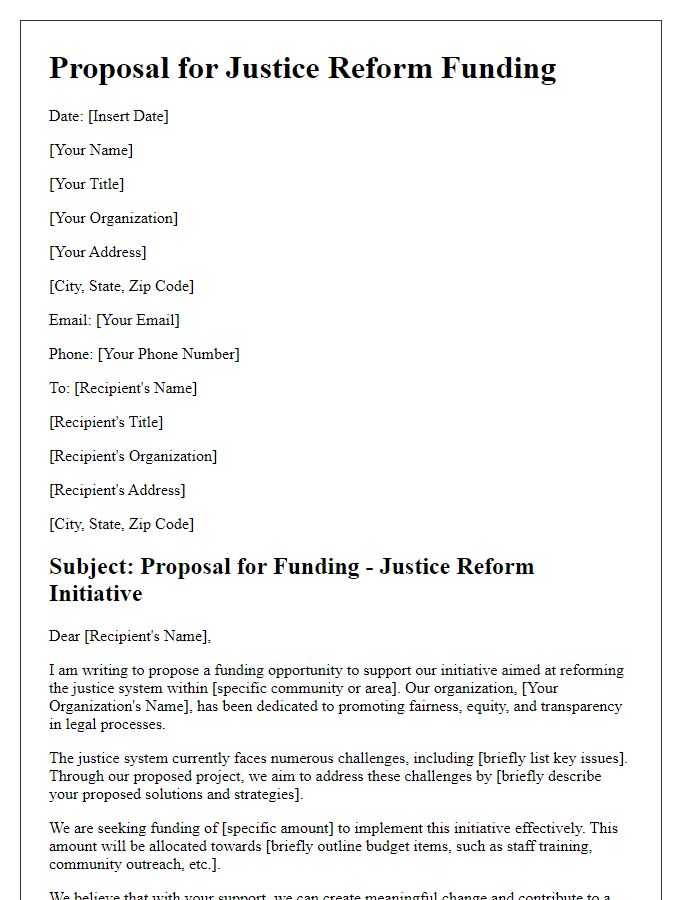 Letter template of proposal for justice reform funding