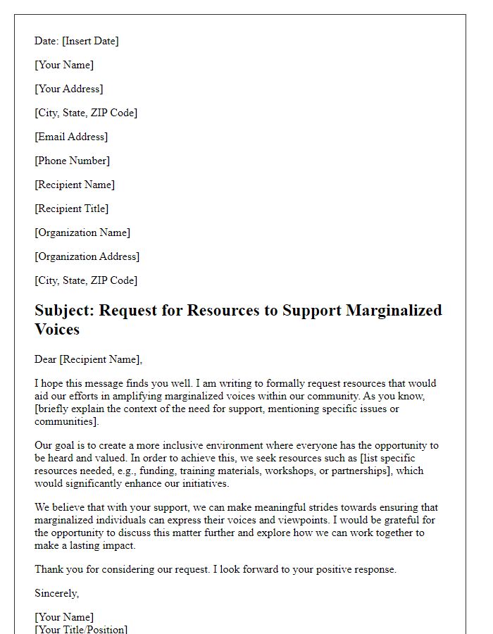 Letter template of request for resources to support marginalized voices