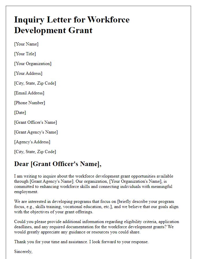 Letter template of inquiry for workforce development grant