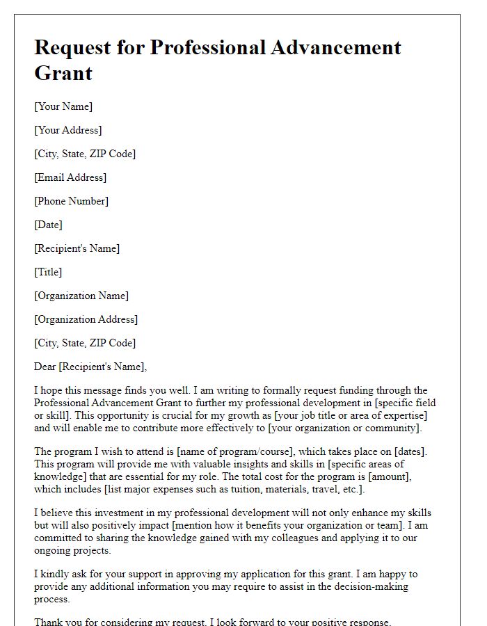 Letter template of request for professional advancement grant