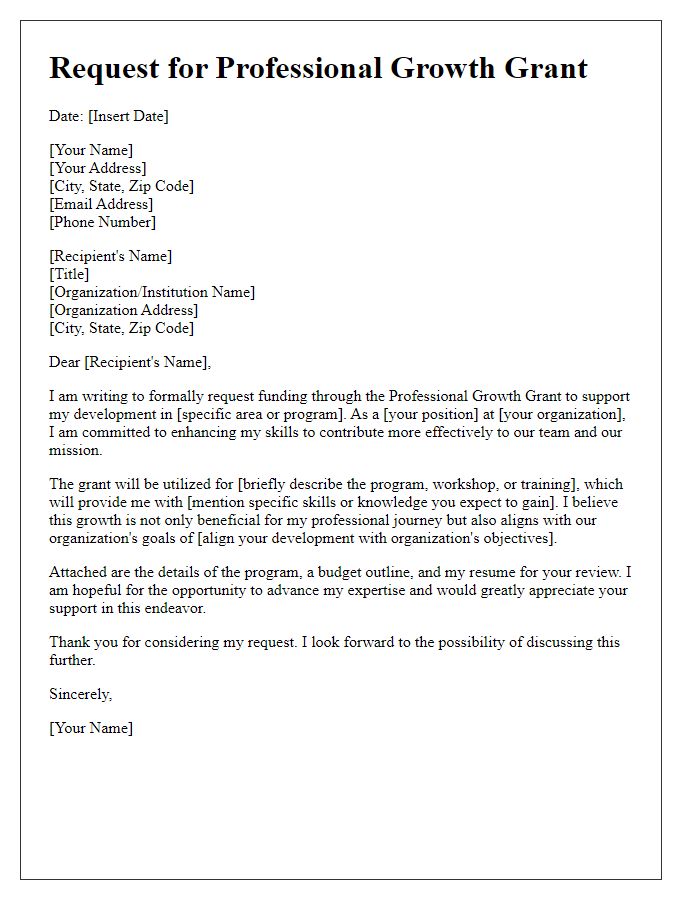 Letter template of request for professional growth grant