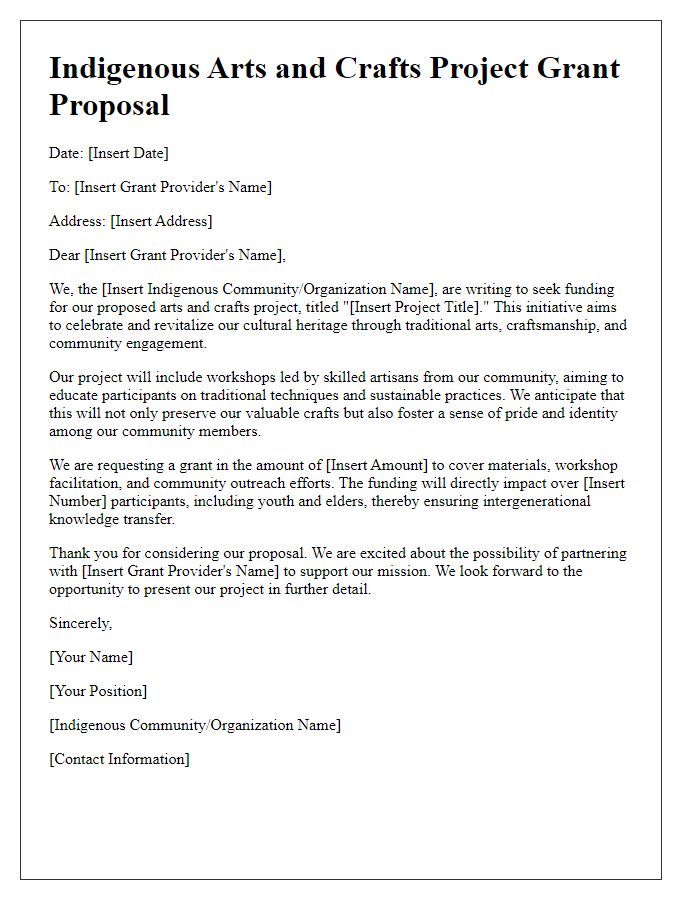 Letter template of indigenous grant proposal for arts and crafts projects.