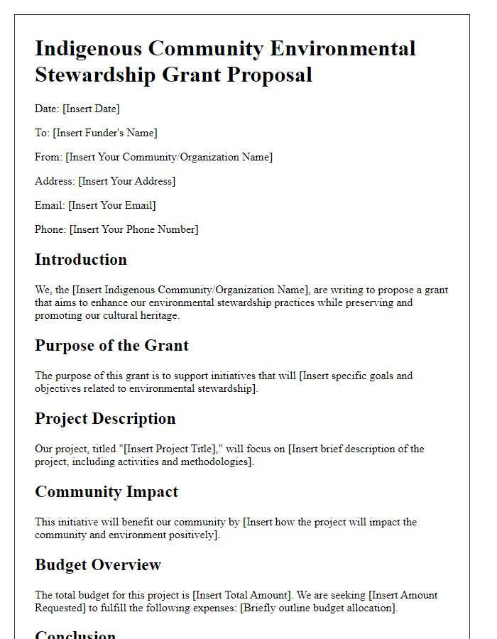 Letter template of indigenous grant proposal for environmental stewardship.