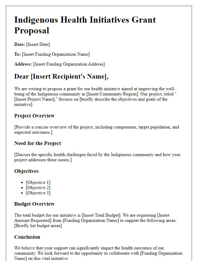 Letter template of indigenous grant proposal for health initiatives.