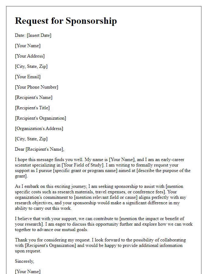 Letter template of sponsorship request for early career scientist grant.