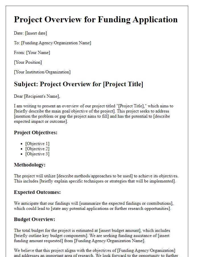 Letter template of project overview for senior researcher funding application