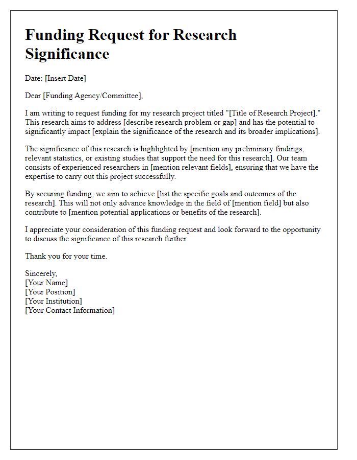 Letter template of research significance for senior researcher funding request