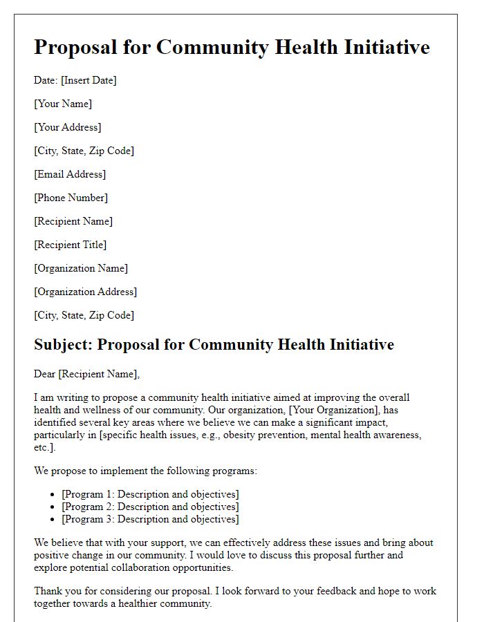 Letter template of proposal for community health initiative