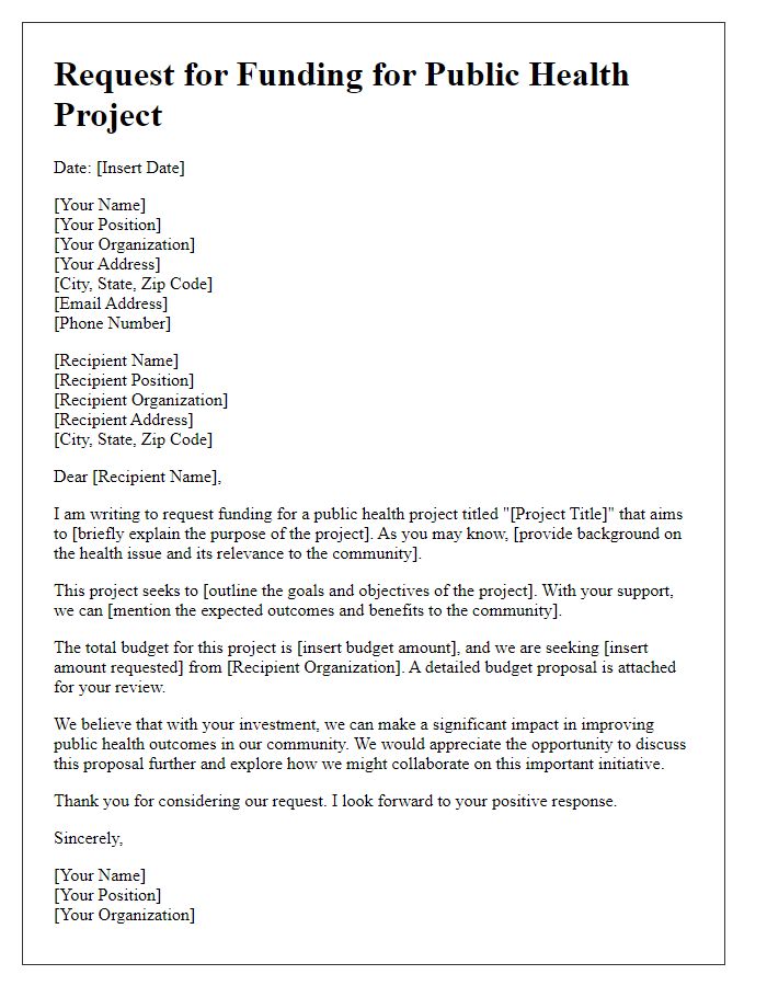 Letter template of request for public health project funding