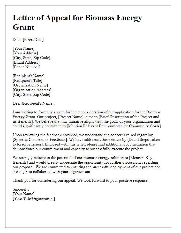 Letter template of appeal for biomass energy grant