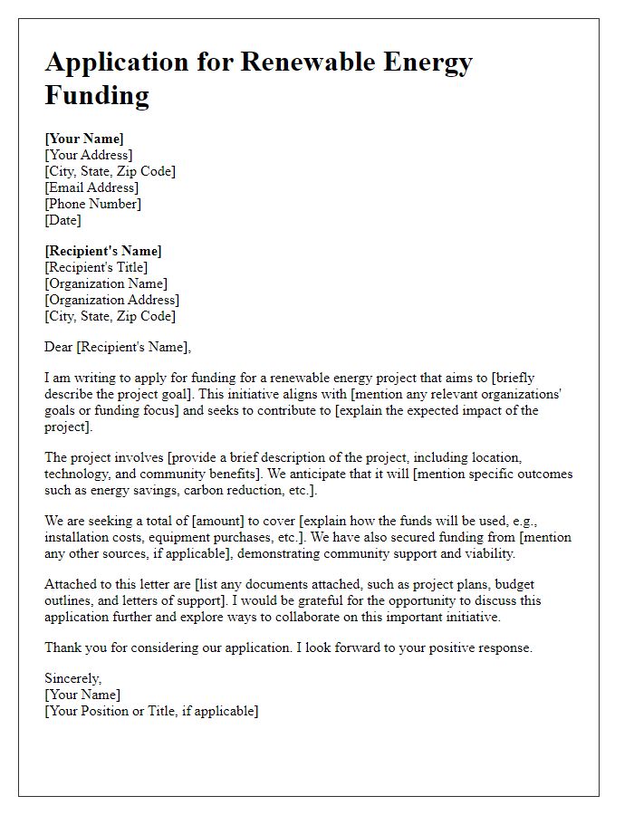 Letter template of application for renewable energy funding