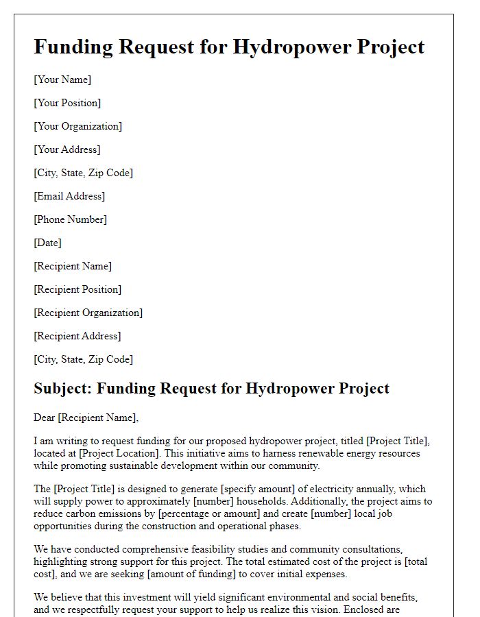 Letter template of description for hydropower funding request