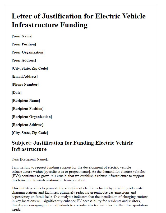 Letter template of justification for electric vehicle infrastructure funding