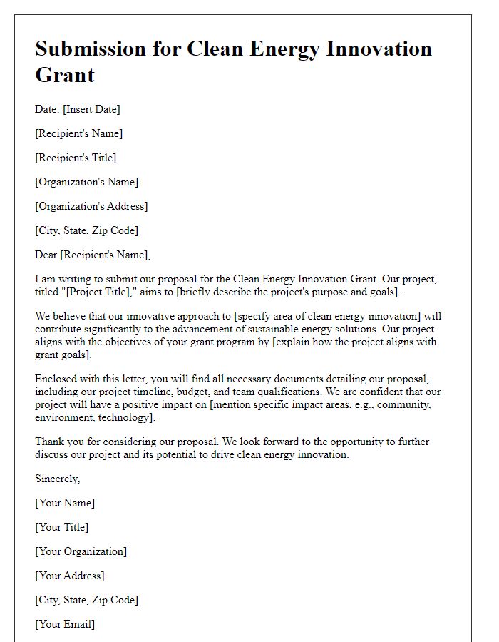 Letter template of submission for clean energy innovation grant