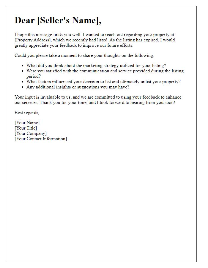 Letter template of expired listing feedback request for seller insights.