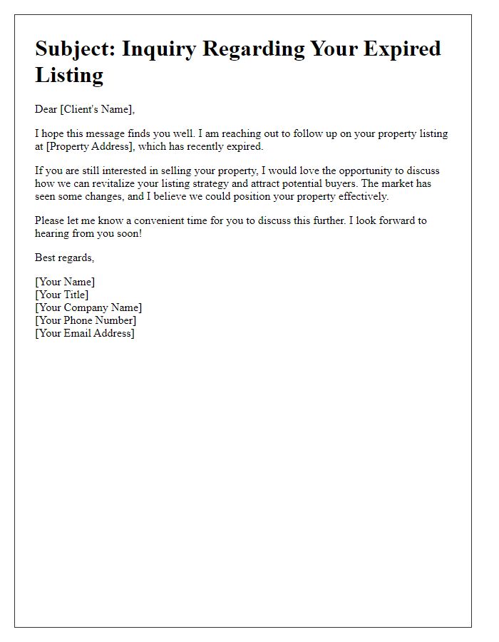 Letter template of expired listing inquiry for potential renewal.