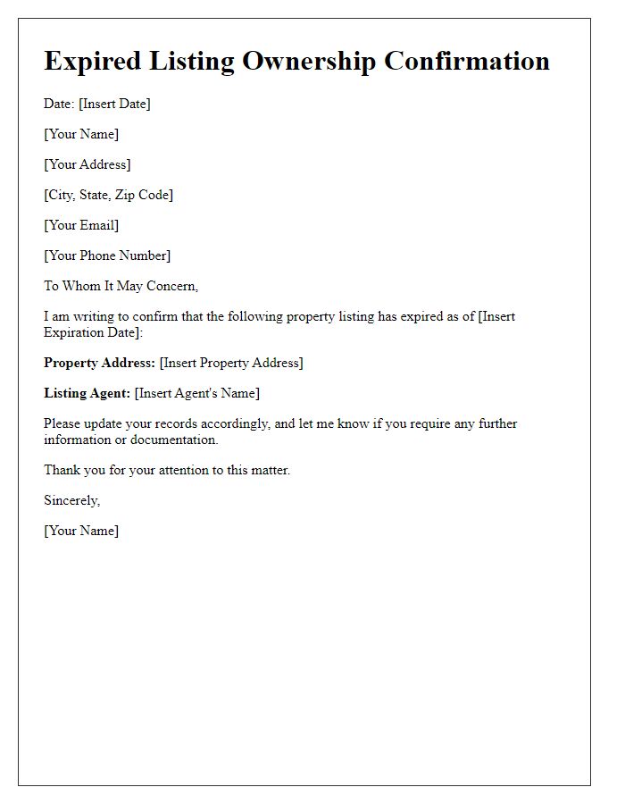 Letter template of expired listing ownership confirmation.