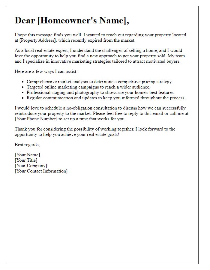 Letter template of expired listing re-engagement for marketing strategies.