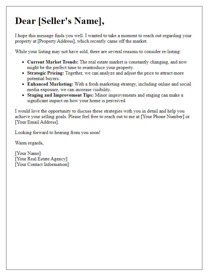 Letter template of expired listing re-listing motivation for sellers.