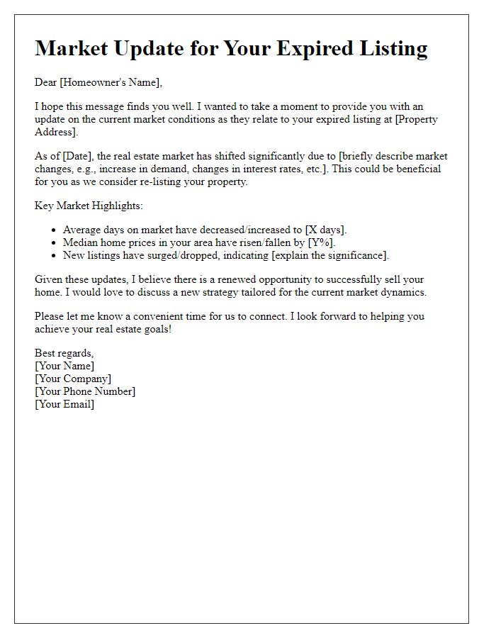 Letter template of expired listing updates on market conditions.