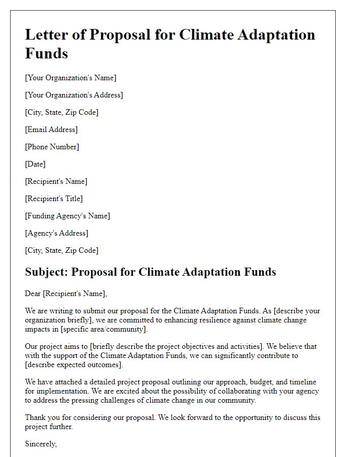 Letter template of bidding for climate adaptation funds