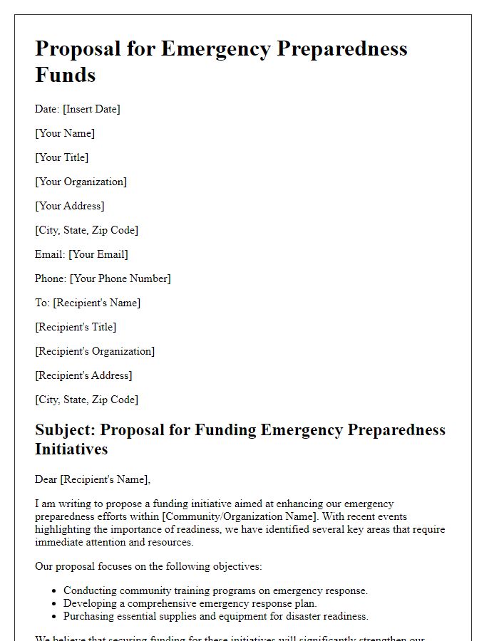 Letter template of proposal for emergency preparedness funds