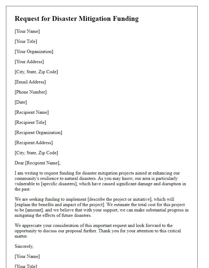 Letter template of request for disaster mitigation funding