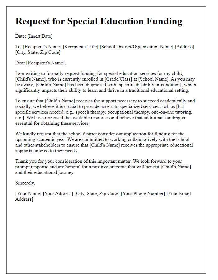 Letter template of request for special education funding