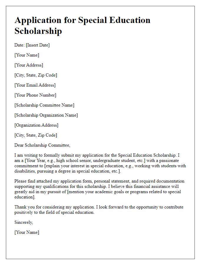 Letter template of submission for special education scholarship