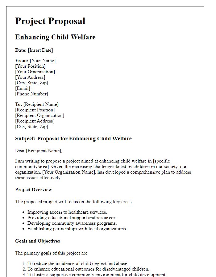 Letter template of project proposal for enhancing child welfare