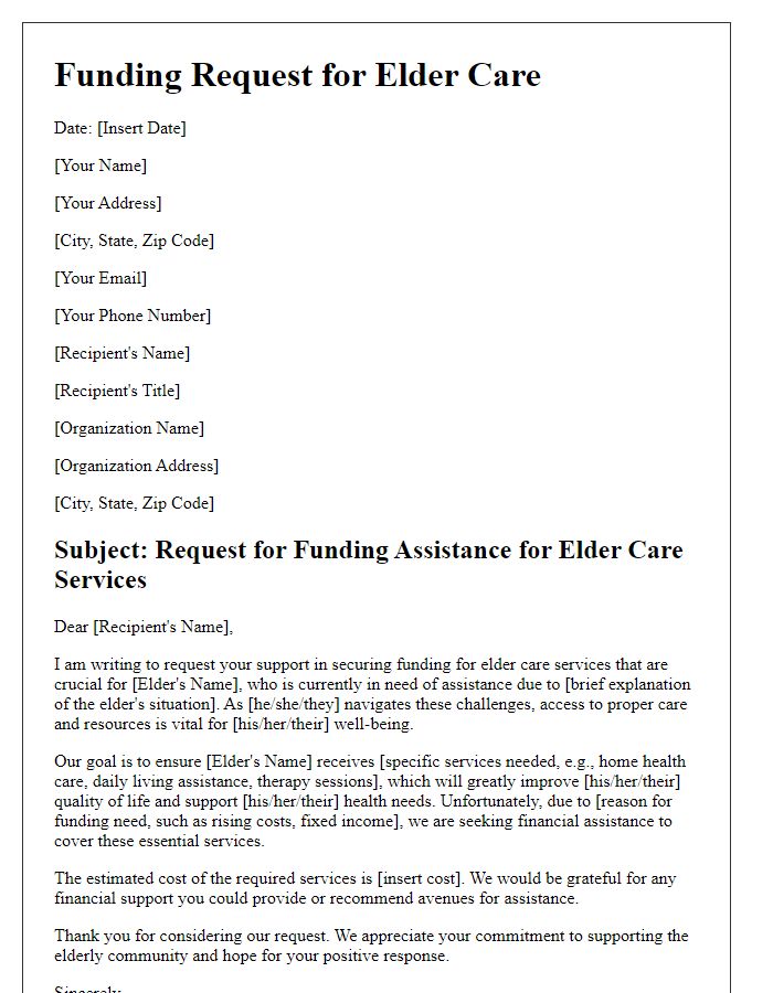 Letter template of elder care funding request