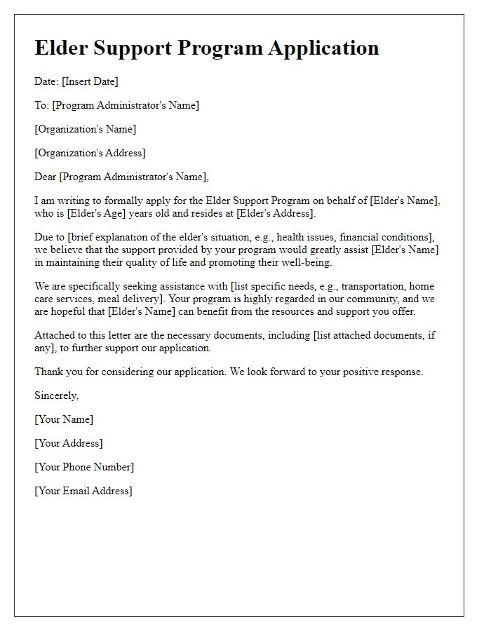 Letter template of elder support program application