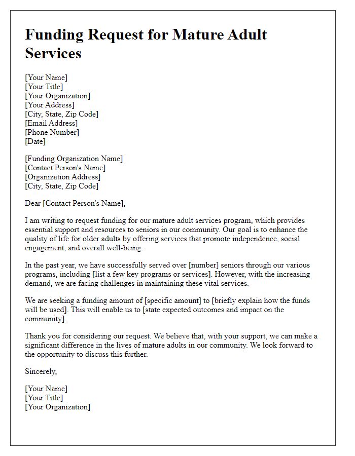 Letter template of mature adult services funding request